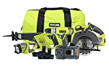 Ryobi P883 One+ 18V Lithium Ion Cordless Contractor’s Kit (8 Pieces: 1 x P704 Worklight, 1 x P515 Reciprocating Saw, 1 x Circular Saw, 1 x P271 Drill / Driver, 2 x Batteries, 1 x Charger, 1 x Bag)