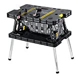 Keter - 197283 Folding Table Work Bench for Miter Saw Stand, Woodworking Tools and Accessories with Included 12 Inch Wood Clamps – Easy Garage Storage Black/Yellow