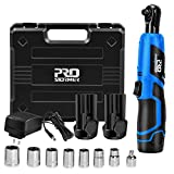3/8' Cordless Ratchet Wrench Set, PROSTORMER 12V Electric Ratchet Tool Kit with 2-Pack 2000mAh Lithium-Ion Battery and Charger, 7-Piece Sockets and 1-Piece 1/4' Socket Adapter
