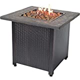 Endless Summer GAD1401M LP Gas Table Outdoor Fire Pit with Tile Mantel and Lava Rock, Fireplace, Brown